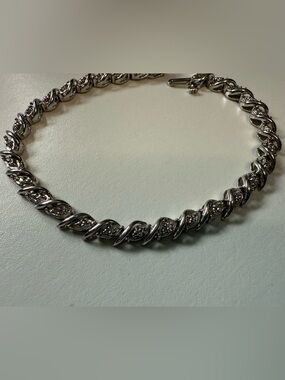 10K White Gold Diamond Tennis Bracelet S-Link Wave 9.1g Genuine Stones 7.5”
